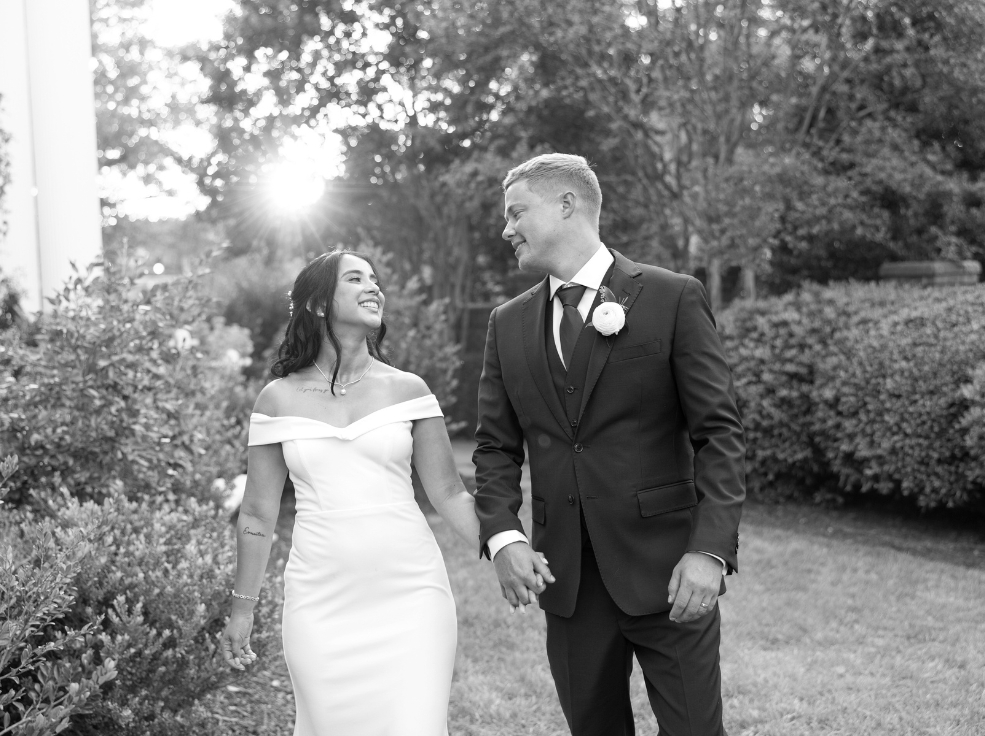 The Matthews House - golden hour black and white smiling couple